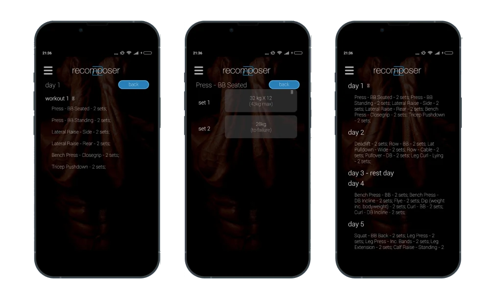 Recomposer Improvement of the fitness mobile app
