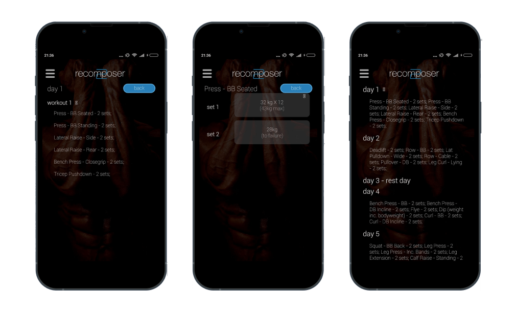 Recomposer Improvement of the fitness mobile app